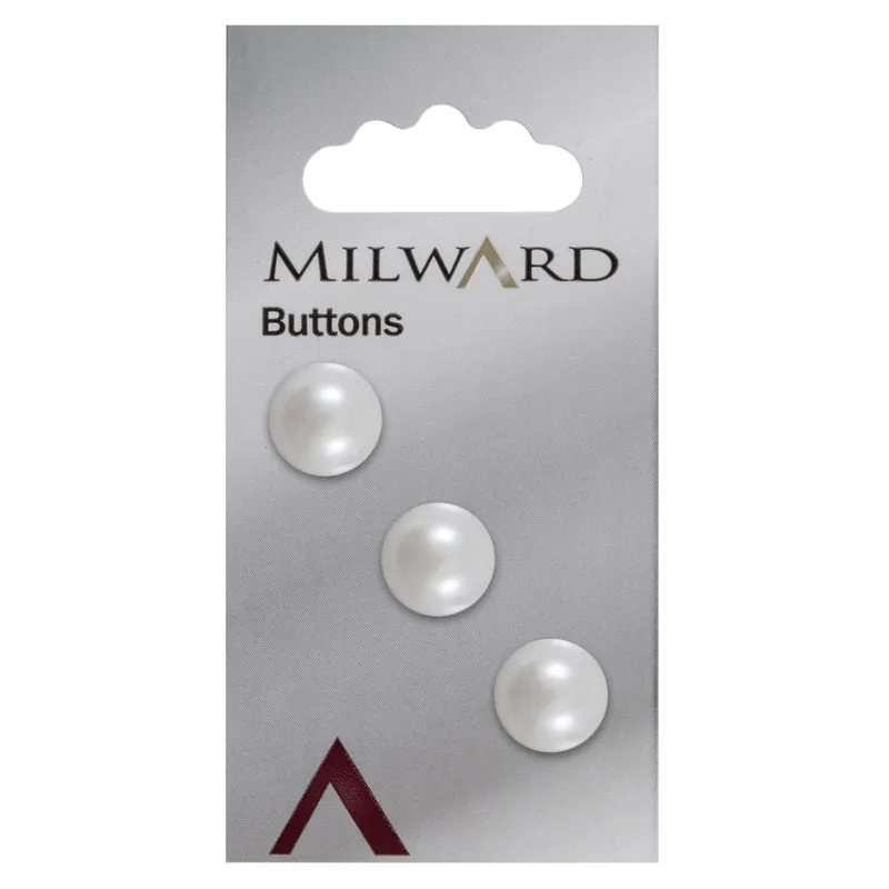 Milward Halbperlenknopf, weiß, 13 mm (3 Stück)