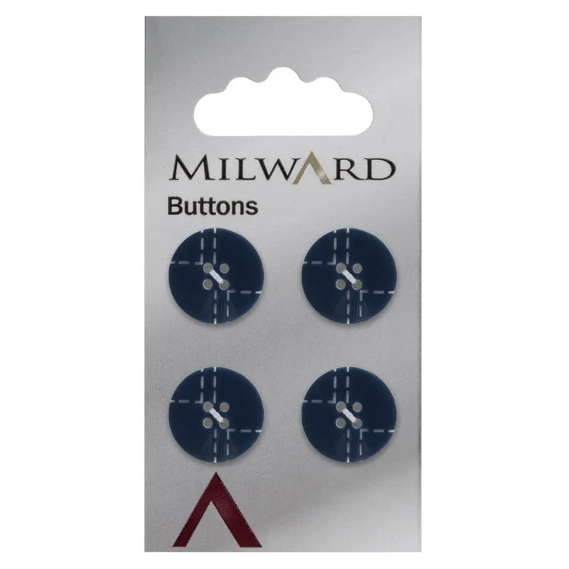 Milward-Knopf, Dunkelblau mit weißer Verzierung, 15 mm (4 Stück)