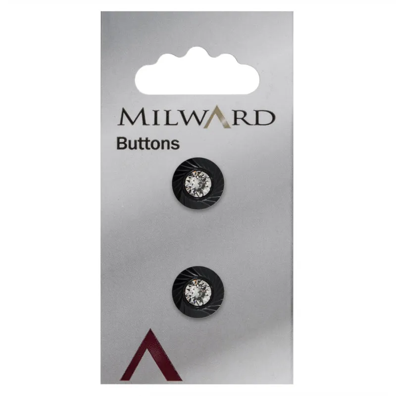 Milward Schwarzer runder Knopf mit Glitzerstein, 12 mm (2 Stück)