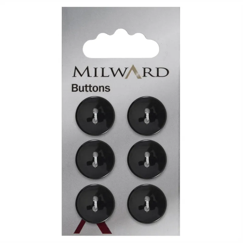 Milward Runder, glänzender Knopf, Schwarz, 16 mm (6 Stück)