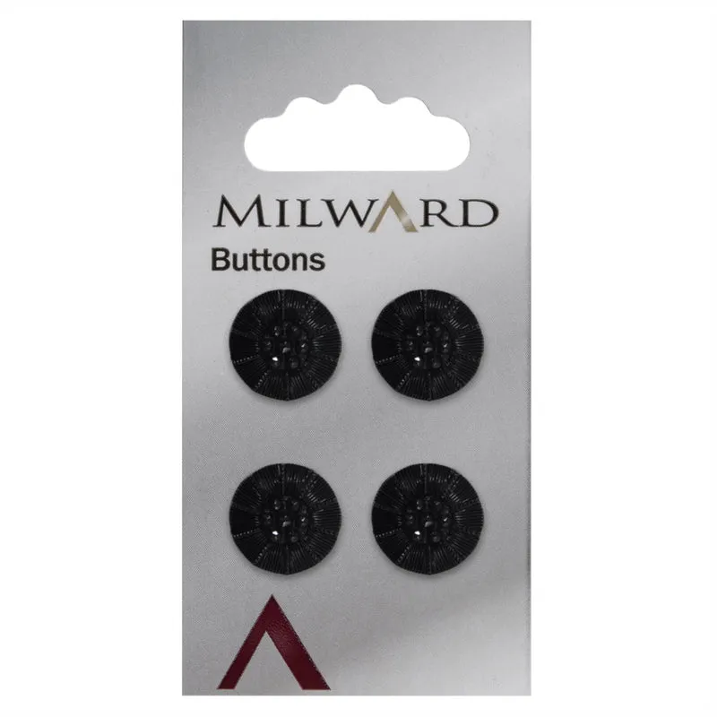 Milward Schwarzer runder Knopf mit Verzierung und schwarzen Glitzersteinen, 15 mm (4 Stück)