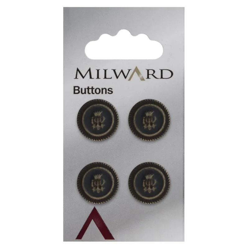 Milward Metallknopf, Schwarz/Messing, mit Motiv, 15 mm (4 Stück)