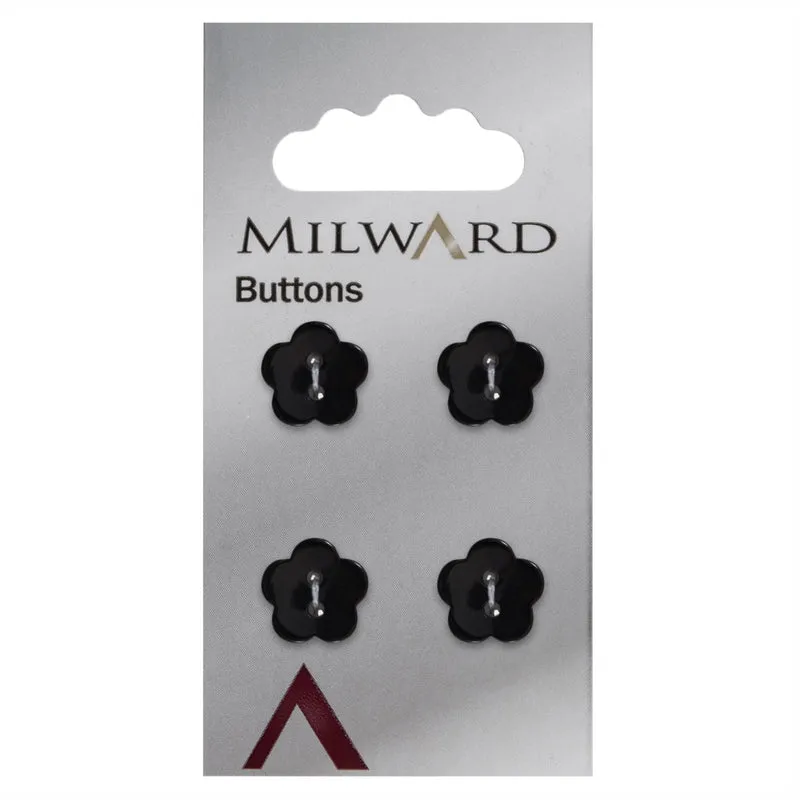 Milward Knopf „Blume“, Schwarz, 13 mm (4 Stück)