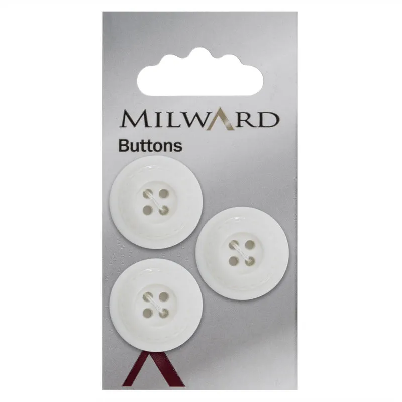 Milward-Knopf, weiß mit Verzierung, 22 mm (3 Stück)