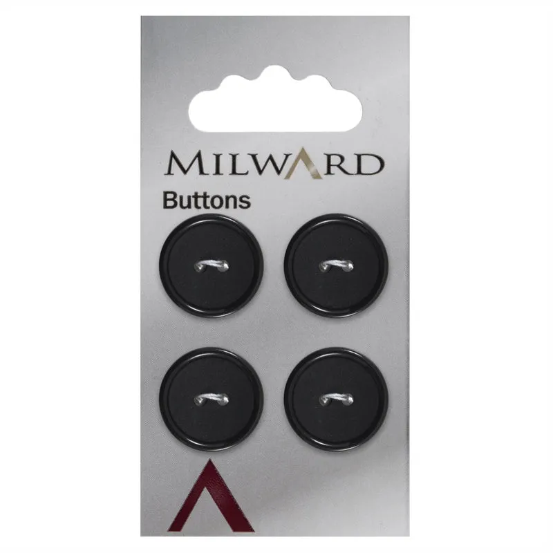Milward-Matte mit glänzendem Rand und Knopf, Schwarz, 19 mm (4 Stück)