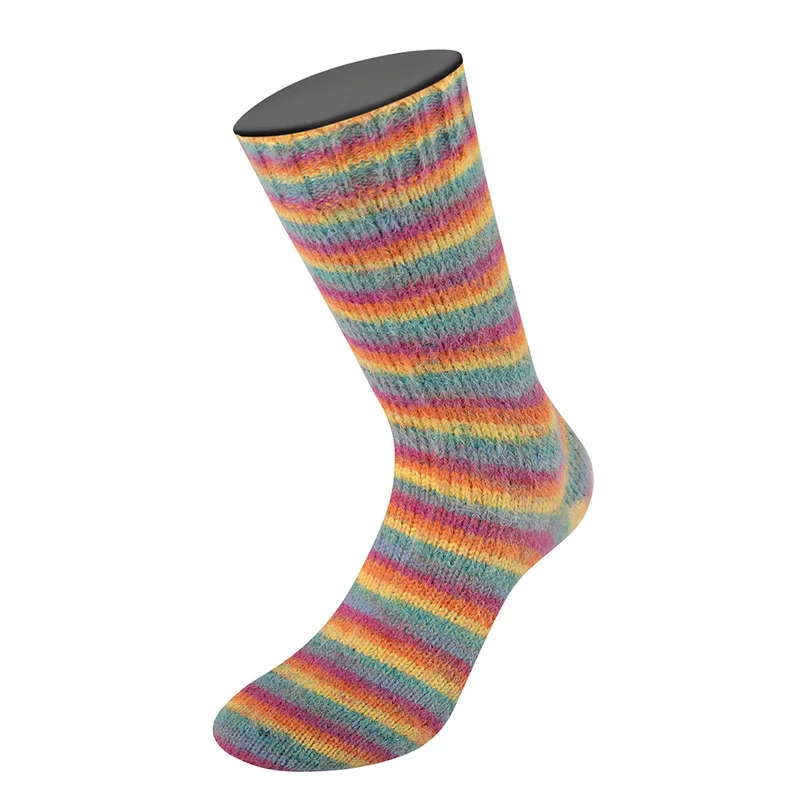 Lana Grossa Cosy Socks Multi Stripes 151 Petrol/Rauchblau/Fuchsia/Orange/Gelb