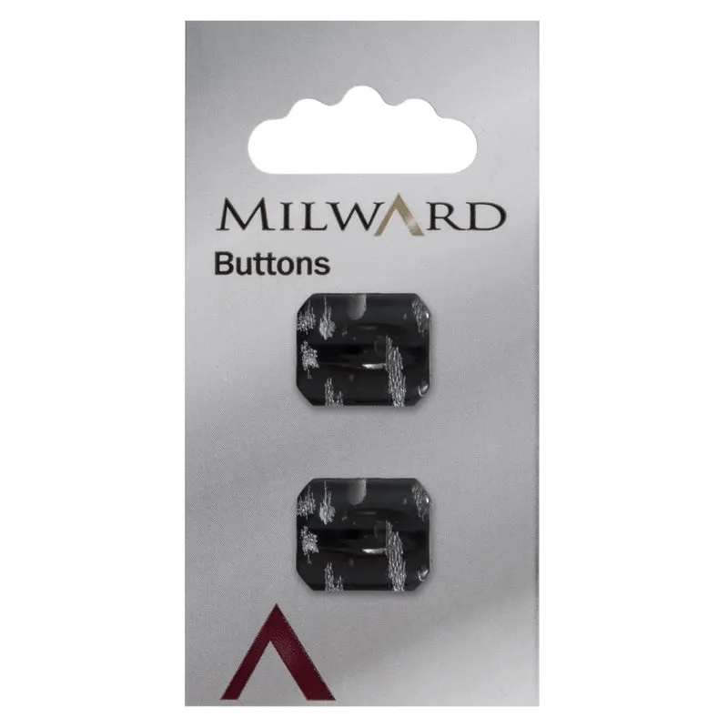 Milward Rechteckiger Knopf, transparent, Schwarz, 20 mm (2 Stück)