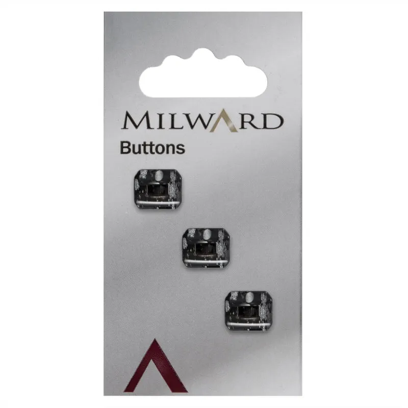 Milward Rechteckiger Knopf, transparent, Schwarz, 12 mm (3 Stück)