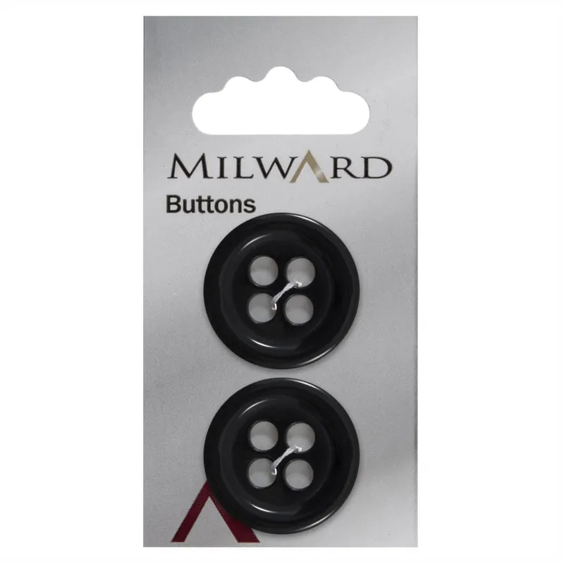 Milward runder Knopf, Schwarz, 27 mm (2 Stück)