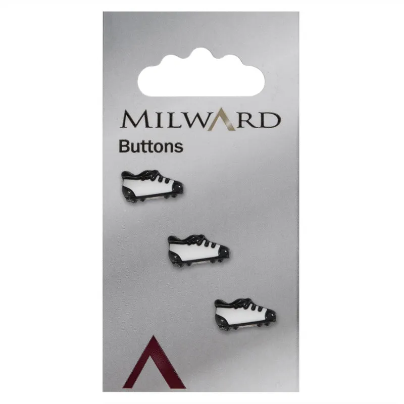 Milward Fußballschuh mit Knopf, Schwarz/Weiß, 15 mm (3 Stück)