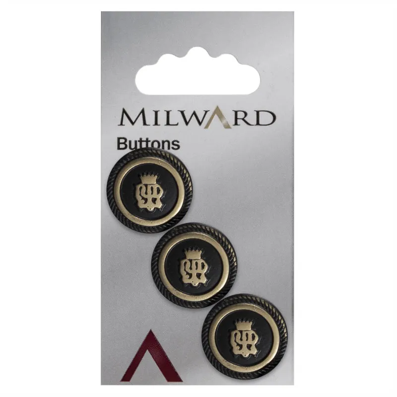 Milward Metallknopf, Schwarz/Messing, mit Motiv, 20 mm (3 Stück)