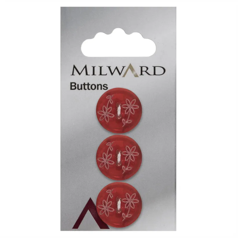 Milward-Knopf, transparent, Rot, mit Blume, 17 mm (3 Stück)