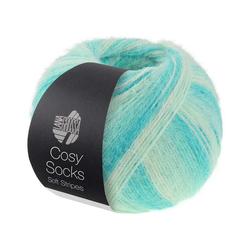 Lana Grossa Cosy Socks Soft Stripes 102 Jade/Hell-/Weißgrün/Rauweiß
