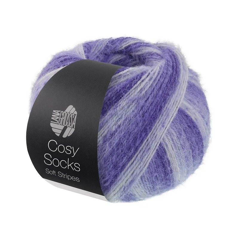 Lana Grossa Cosy Socks Soft Stripes 101 Blauviolett/Violettblau/Zartviolett/Weiß