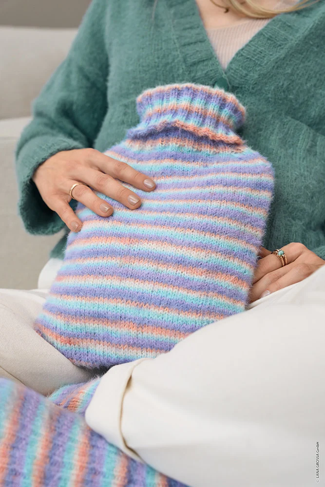 Lana Grossa Cosy Socks Multi Stripes 156 Blauviolett/Weinrot/Kürbis/Pink/Graugrün