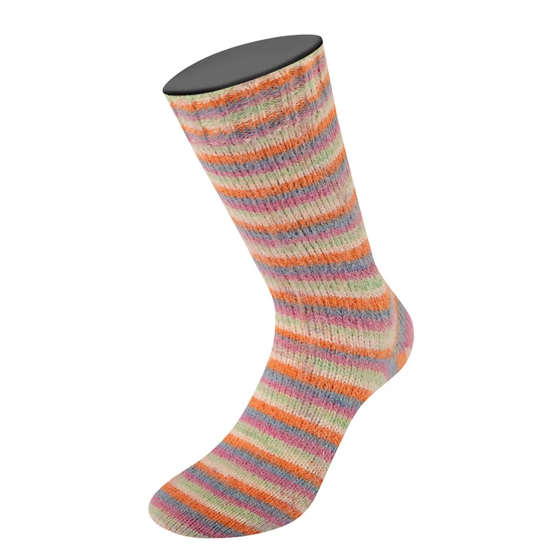 Lana Grossa Cosy Socks Multi Stripes 154 Dunkelgrau/Graublau/Fuchsia/Hellgrün/Creme/Orange