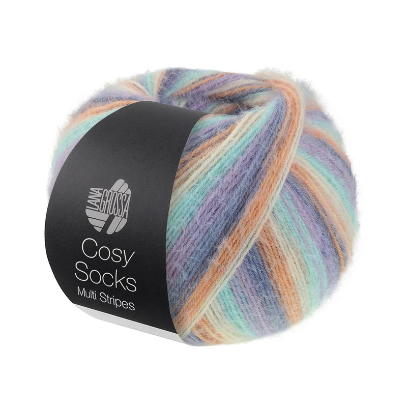 Lana Grossa Cosy Socks Multi Stripes 153 Lavendel/Graublau/Lachs/Creme/Türkis