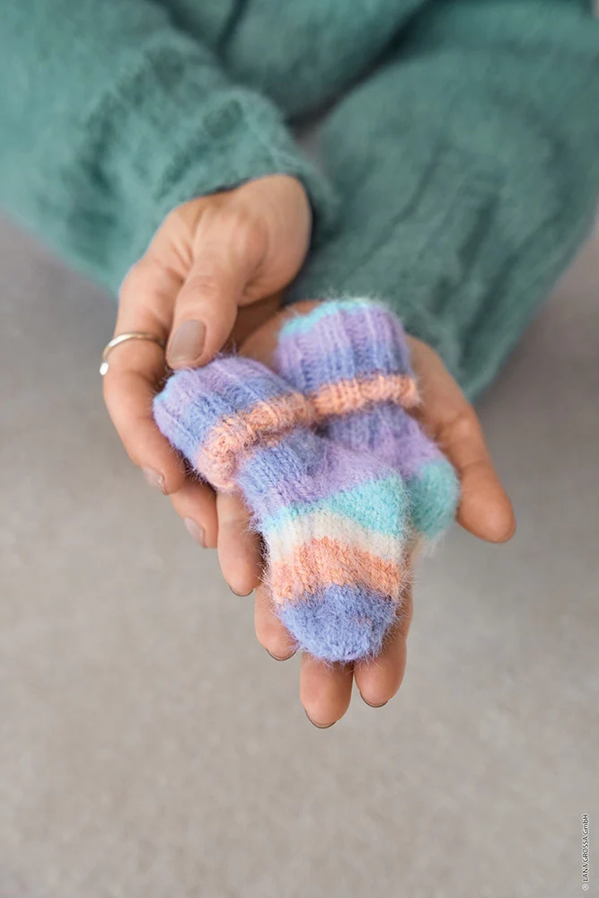 Lana Grossa Cosy Socks Multi Stripes 153 Lavendel/Graublau/Lachs/Creme/Türkis