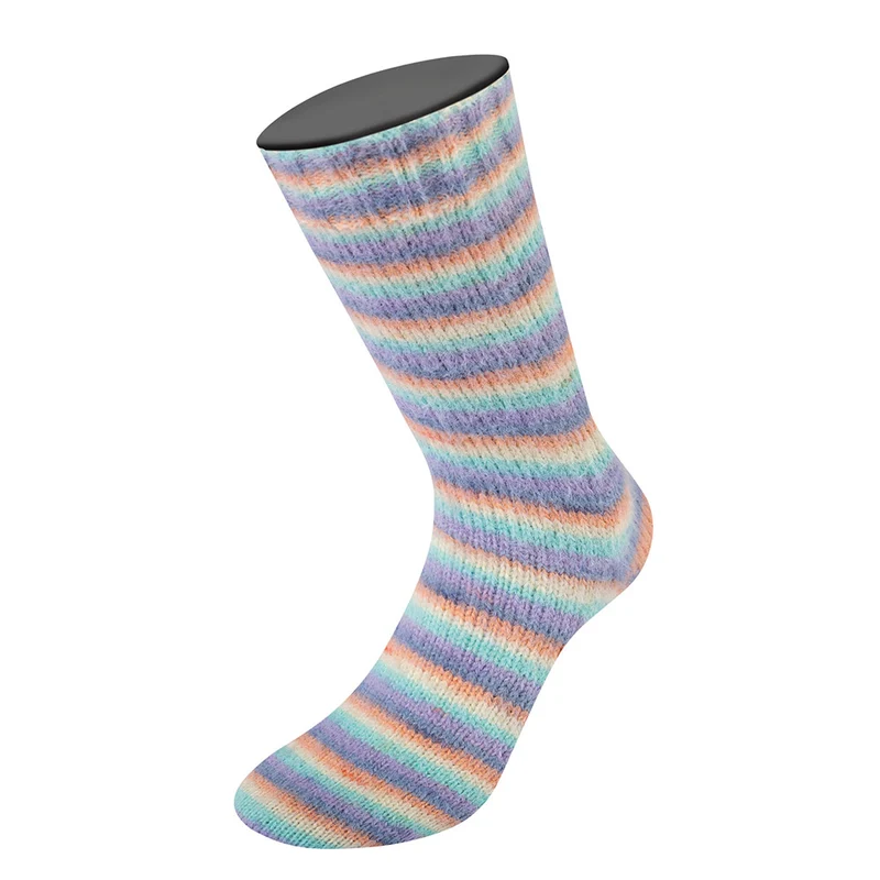 Lana Grossa Cosy Socks Multi Stripes 153 Lavendel/Graublau/Lachs/Creme/Türkis