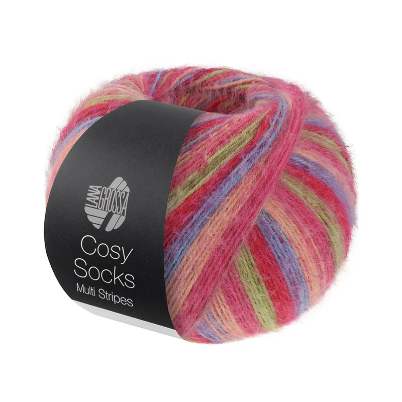 Lana Grossa Cosy Socks Multi Stripes 152 Tulpenrot/Violettblau/Lachsrosa/Pink/Hellgrün