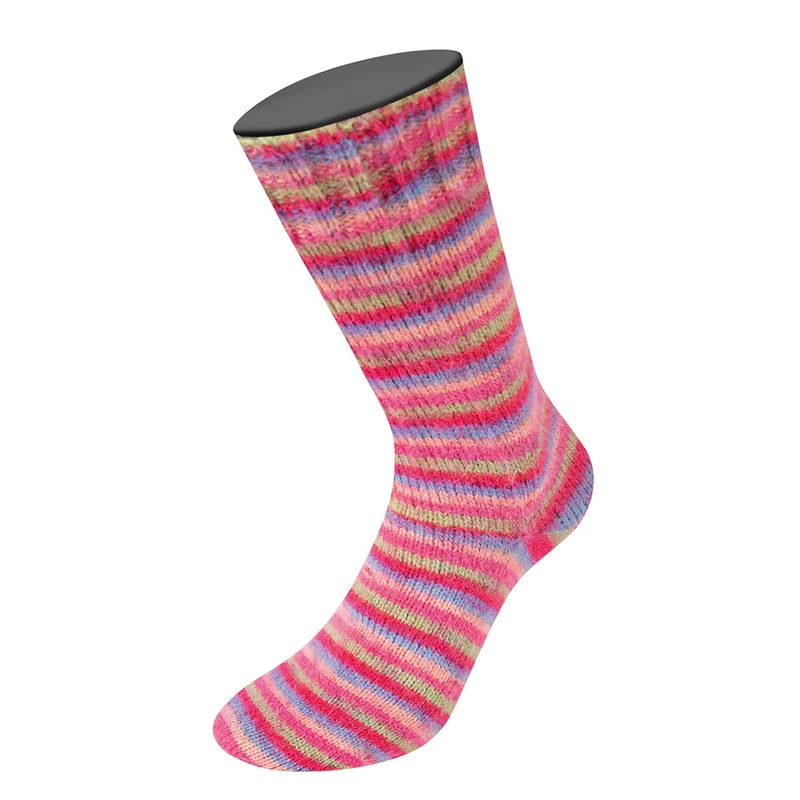 Lana Grossa Cosy Socks Multi Stripes 152 Tulpenrot/Violettblau/Lachsrosa/Pink/Hellgrün