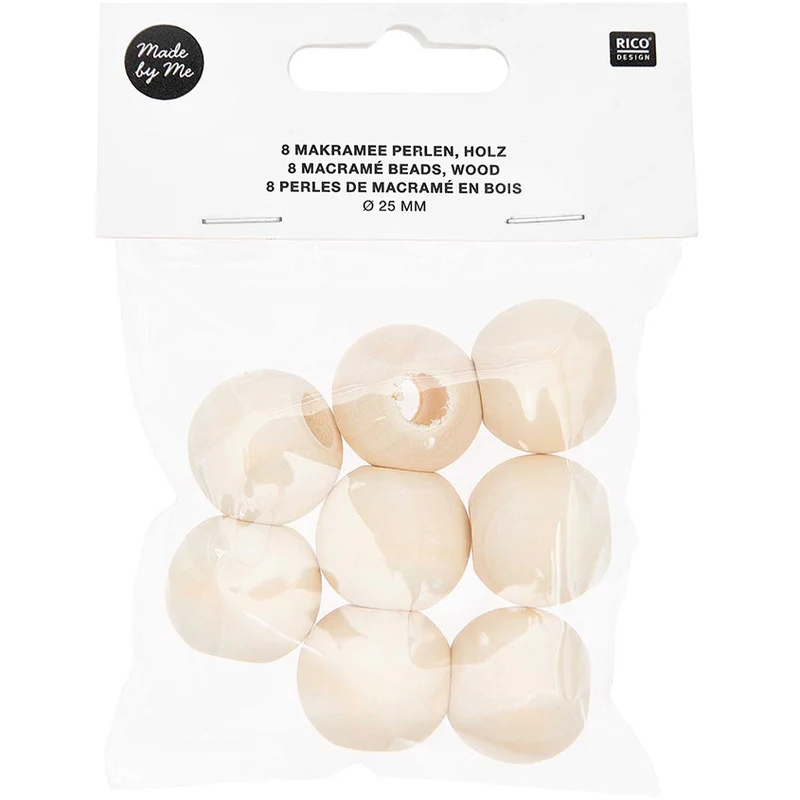 Rico Makramee Holzperlen 25 mm – 8 Stück