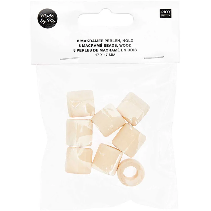 Rico Makramee Holzperlen 17 x 17 mm, naturfarben – 8 Stück