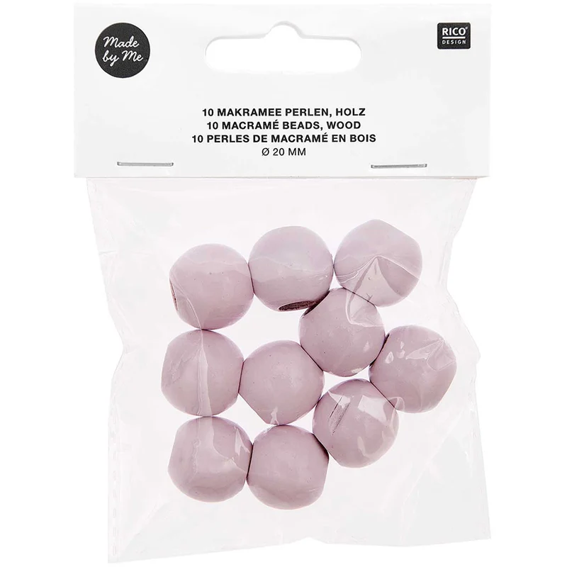 Rico Makramee Holzperlen 20 mm, rosa – 10 Stück