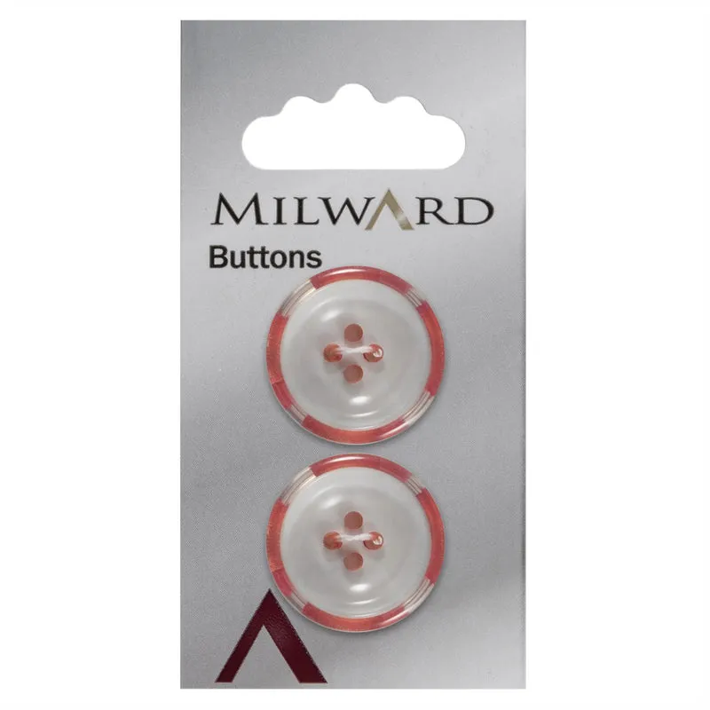 Milward weißer, durchsichtiger Knopf mit rotem Rand, 22 mm (2 Stück)