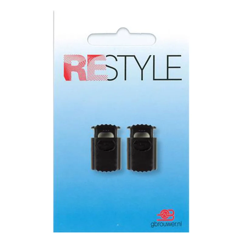 Restyle Kordelstopper, 1-Loch, Kunststoff, 2 Stück, 000, Schwarz