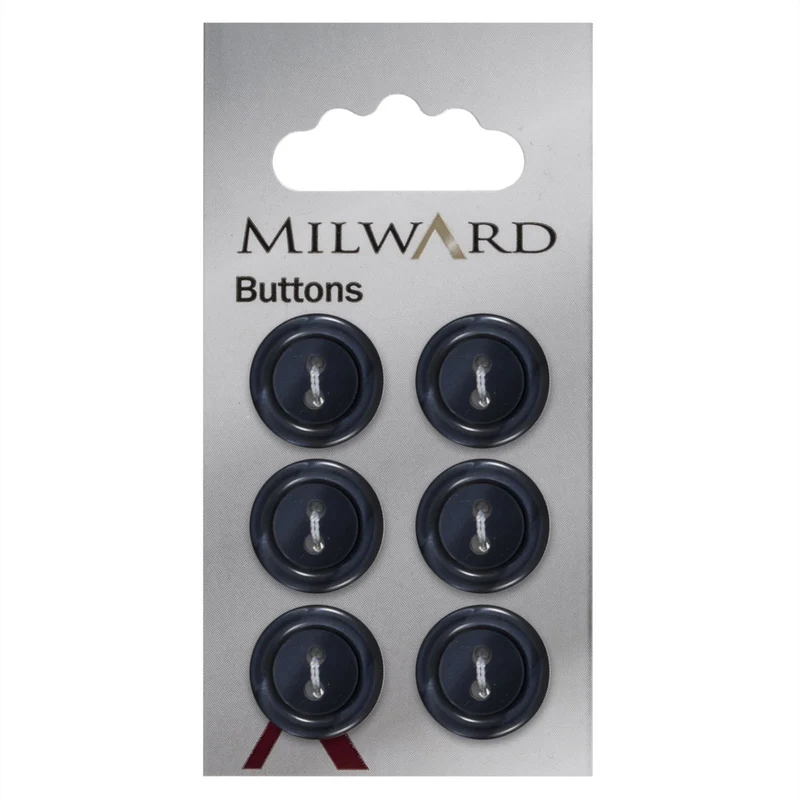 Milward-Knopf, Dunkelblau, glänzend, mit erhöhtem Rand, 15 mm (6 Stück)