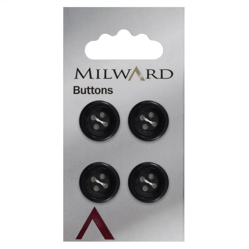 Milward-Knopf, schwarz, mit erhöhtem Rand, 16 mm (4 Stück)