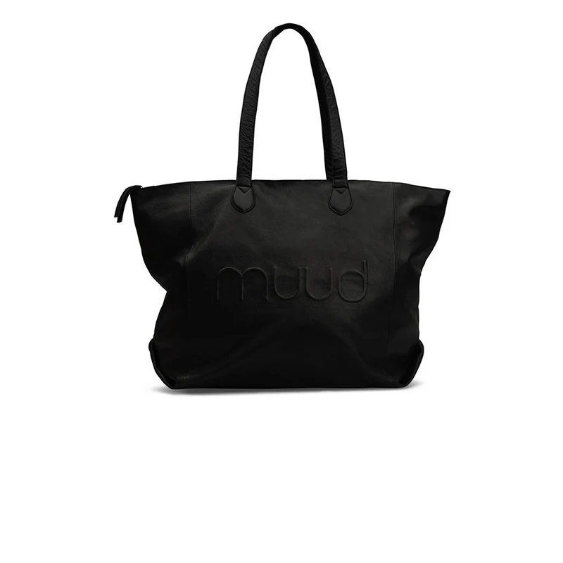 MUUD Laura Wochenendtasche Schwarz – Handgefertigte Wochenendtasche aus Leder, 38 x 57 x 40 x 20 cm