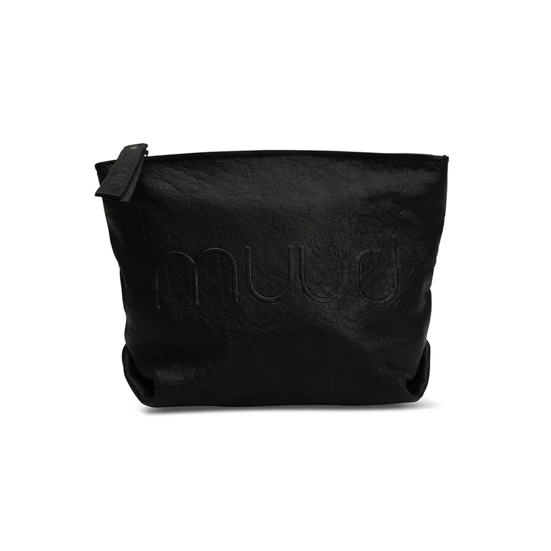 MUUD Laura Black – Handgefertigte Kosmetiktasche aus Leder, 15 × 22 × 18 cm