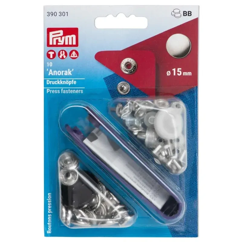 Prym Nahtlose Druckknöpfe Anorak 15 mm 02 Silber
