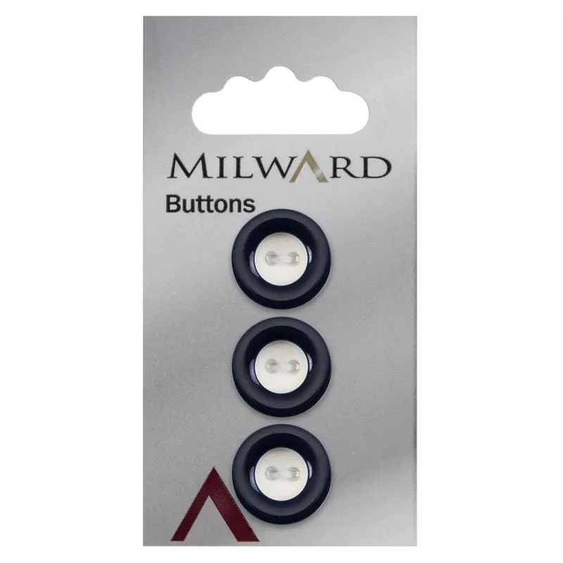 Milward-Knopf, weiß mit schwarzem Rand, 18 mm (3 Stück)