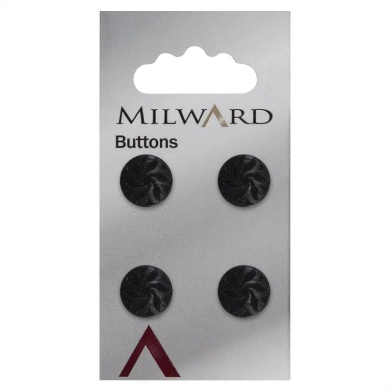 Milward-Knopf mit Verzierung, Schwarz, 12 mm (4 Stück)