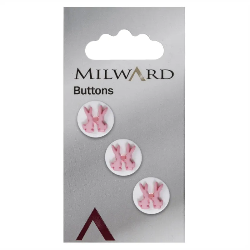 Milward-Knopf mit Häschen, rosa, 14 mm (3 Stück)