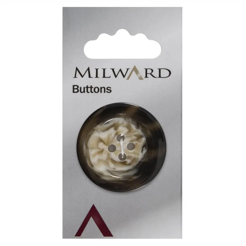 Milward-Knopf mit hochstehendem Rand, Schwarz/Weiß/Braun, 33 mm (1 Stück)