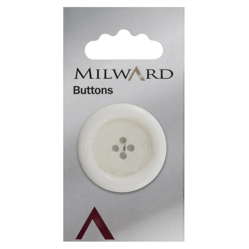 Milward-Knopf mit erhöhtem Rand, Weiß, 34 mm (1 Stück)