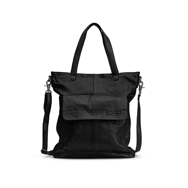MUUD Arendal Black – Handgefertigte Ledertasche für Handarbeitsprojekte, 35 x 34 cm