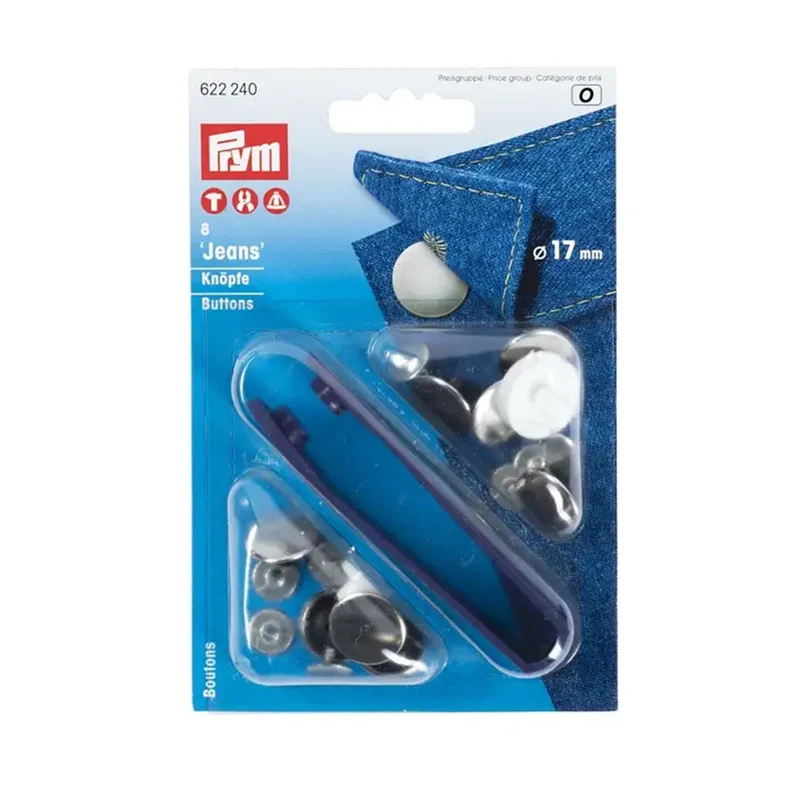 Prym Jeansknöpfe 03, glatte Kappe, Silber, 17 mm
