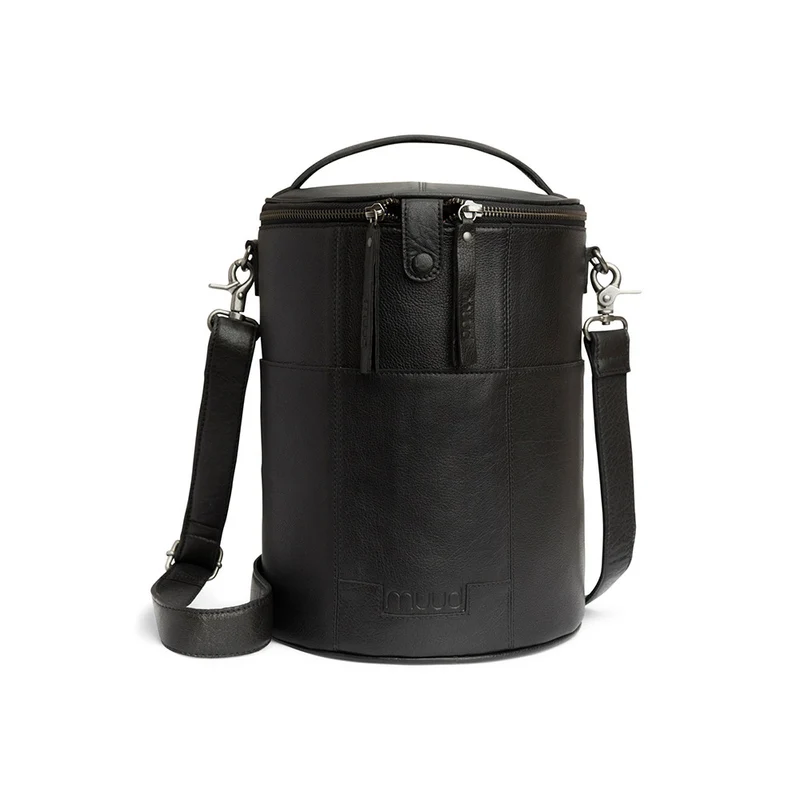 MUUD Saturn XL Black – Handgefertigte Ledertasche für Handarbeitsprojekte, 28 x Ø 21 cm