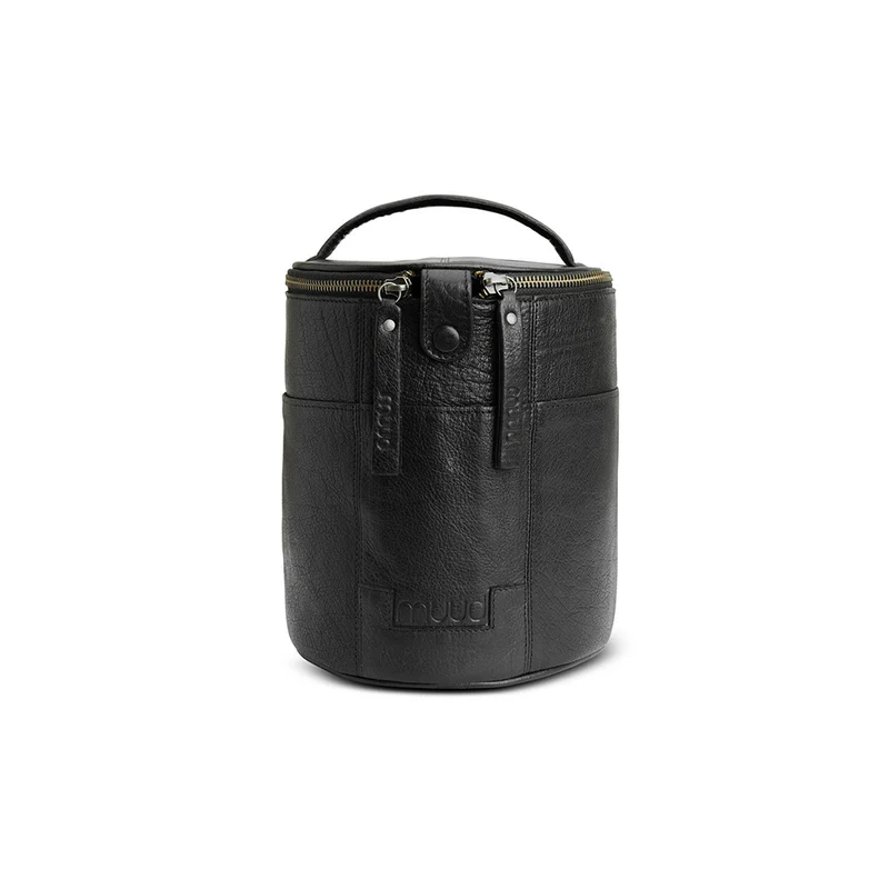MUUD Saturn Black – Handgefertigte Ledertasche für Handarbeitsprojekte, 20 × Ø 16 cm