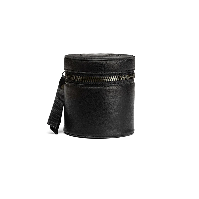 MUUD Helsinki XL Black – Handgefertigter runder Lederwürfel für Handarbeitszubehör, 9,5 x 9 cm