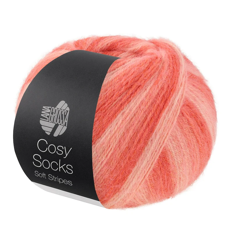 Lana Grossa Cosy Socks Soft Stripes 113 Lachs/-Rot/Koralle