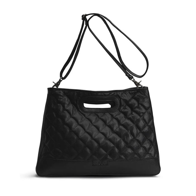 MUUD Darcia – Schwarze, handgefertigte Einkaufstasche aus Leder, 44 x 36 cm