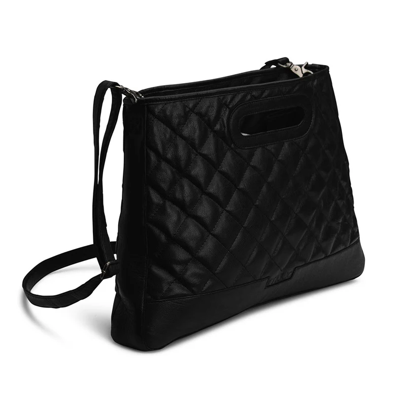 MUUD Darcia – Schwarze, handgefertigte Einkaufstasche aus Leder, 44 x 36 cm