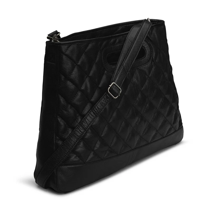 MUUD Darcia – Schwarze, handgefertigte Einkaufstasche aus Leder, 44 x 36 cm