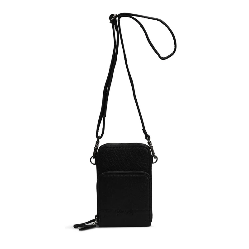 MUUD Dafne – Schwarze, handgefertigte Leder-Umhängetasche, 19 x 12 cm
